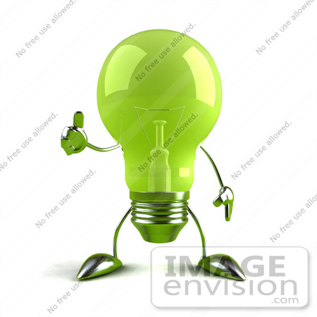#46771 Royalty-Free (RF) Illustration Of A Green 3d Glass Light Bulb Mascot Giving The Thumbs Up - Version 1 by Julos
