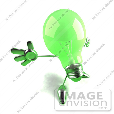 #46772 Royalty-Free (RF) Illustration Of A Green 3d Glass Light Bulb Mascot Holding His Arms Out - Version 2 by Julos