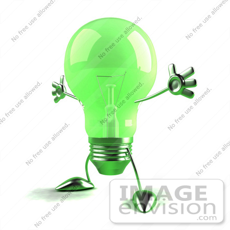 #46773 Royalty-Free (RF) Illustration Of A Green 3d Glass Light Bulb Mascot Holding His Arms Out - Version 3 by Julos