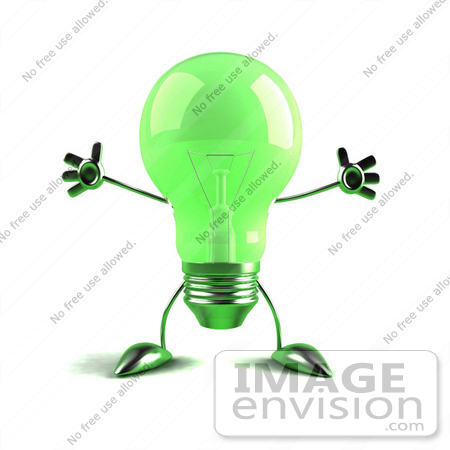 #46774 Royalty-Free (RF) Illustration Of A Green 3d Glass Light Bulb Mascot Holding His Arms Out - Version 1 by Julos