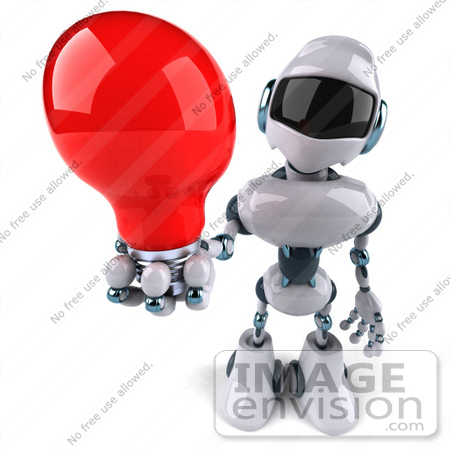 #46777 Royalty-Free (RF) Illustration Of A 3d Techno Robot Mascot Holding A Red Light Bulb by Julos