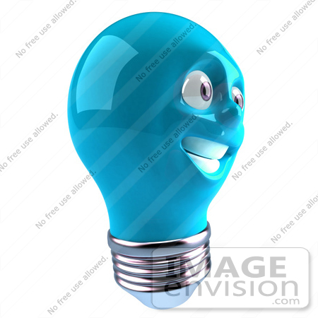 #46778 Royalty-Free (RF) Illustration Of A Blue 3d Electric Light Bulb Head Mascot Smiling - Version 3 by Julos