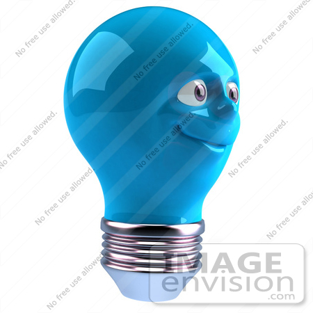 #46779 Royalty-Free (RF) Illustration Of A Blue 3d Electric Light Bulb Head Mascot Smiling - Version 5 by Julos