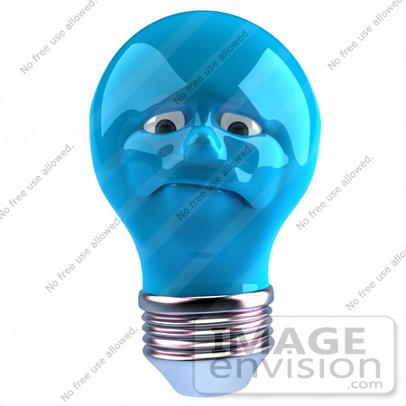 #46781 Royalty-Free (RF) Illustration Of A Grumpy Blue 3d Electric Light Bulb Head Mascot by Julos