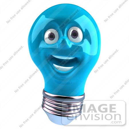 #46782 Royalty-Free (RF) Illustration Of A Blue 3d Electric Light Bulb Head Mascot Smiling - Version 2 by Julos