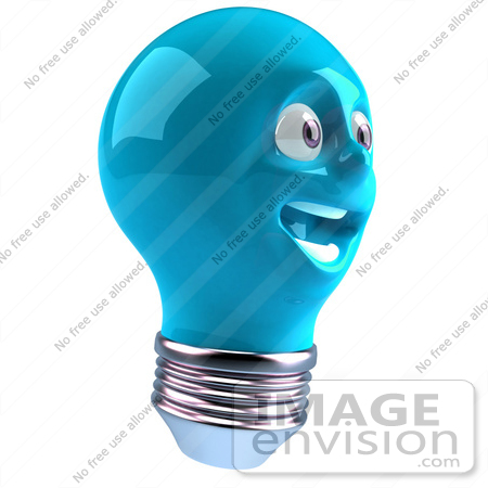 #46783 Royalty-Free (RF) Illustration Of A Blue 3d Electric Light Bulb Head Mascot Smiling - Version 4 by Julos