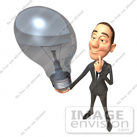 #46784 Royalty-Free (RF) Illustration Of A 3d White Corporate Businessman Mascot Holding A Light Bulb - Version 4 by Julos