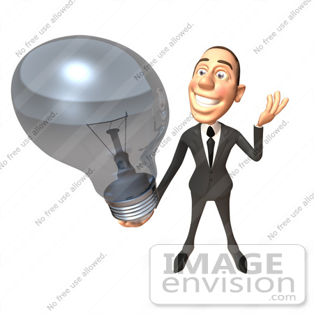 #46785 Royalty-Free (RF) Illustration Of A 3d White Corporate Businessman Mascot Holding A Light Bulb - Version 2 by Julos