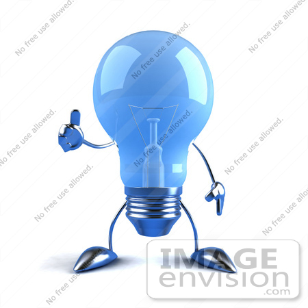 #46786 Royalty-Free (RF) Illustration Of A Blue 3d Glass Light Bulb Mascot Giving The Thumbs Up by Julos