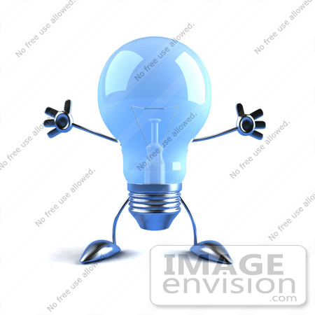 #46787 Royalty-Free (RF) Illustration Of A Blue 3d Glass Light Bulb Mascot Holding His Arms Out - Version 2 by Julos