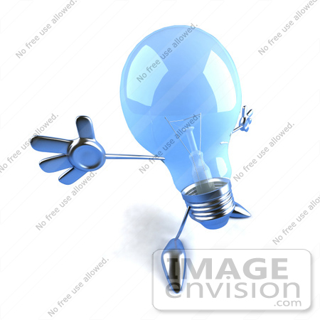 #46788 Royalty-Free (RF) Illustration Of A Blue 3d Glass Light Bulb Mascot Holding His Arms Out - Version 3 by Julos