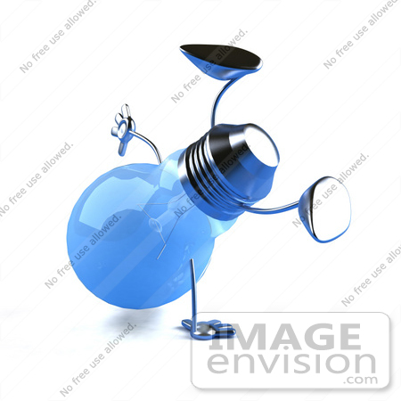 #46789 Royalty-Free (RF) Illustration Of A Blue 3d Glass Light Bulb Mascot Doing A Hand Stand by Julos