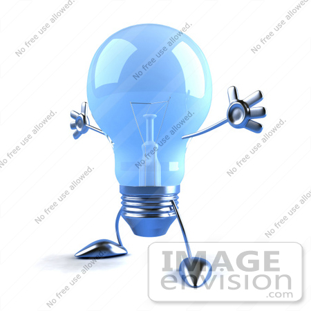 #46790 Royalty-Free (RF) Illustration Of A Blue 3d Glass Light Bulb Mascot Holding His Arms Out - Version 1 by Julos
