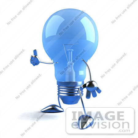 #46791 Royalty-Free (RF) Illustration Of A Blue 3d Glass Light Bulb Mascot Holding His Thumb Up by Julos