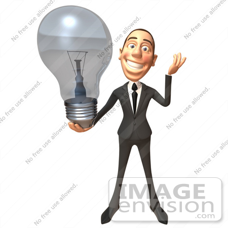 #46794 Royalty-Free (RF) Illustration Of A 3d White Corporate Businessman Mascot Holding A Light Bulb - Version 1 by Julos