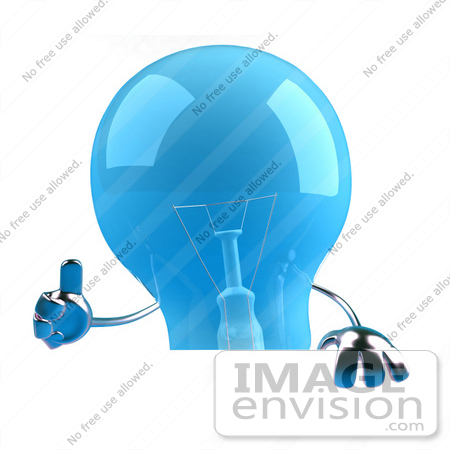 #46795 Royalty-Free (RF) Illustration Of A Blue 3d Glass Light Bulb Mascot Giving The Thumbs Up And Holding A Blank Sign by Julos