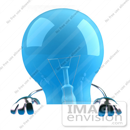 #46800 Royalty-Free (RF) Illustration Of A Blue 3d Glass Light Bulb Mascot Holding Up A Blank Sign by Julos
