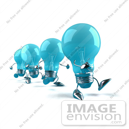 #46801 Royalty-Free (RF) Illustration Of A Line Of Blue 3d Glass Light Bulb Mascots by Julos