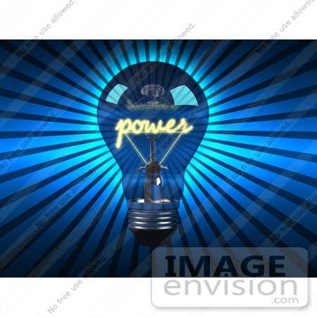 #46805 Royalty-Free (RF) Illustration Of A 3d Blue Power Glass Light Bulb by Julos