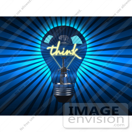 #46806 Royalty-Free (RF) Illustration Of A 3d Blue Think Glass Light Bulb by Julos