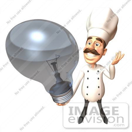 #46808 Royalty-Free (RF) Illustration Of A 3d Chef Henry Mascot Holding A Light Bulb - Version 3 by Julos