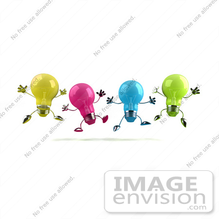 #46810 Royalty-Free (RF) Illustration Of A Row Of Colorful 3d Glass Light Bulb Mascots Leaping by Julos