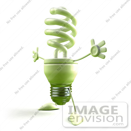 #46822 Royalty-Free (RF) Illustration Of A Green 3d Spiral Light Bulb Mascot Holding His Arms Open - Version 4 by Julos