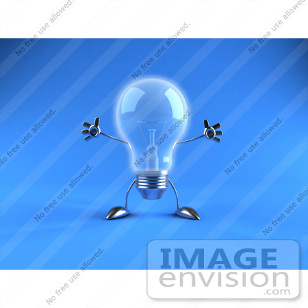 #46825 Royalty-Free (RF) Illustration Of A 3d Glass Light Bulb Mascot Holding His Arms Out - Version 4 by Julos