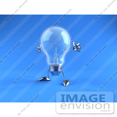 #46826 Royalty-Free (RF) Illustration Of A 3d Glass Light Bulb Mascot Holding His Arms Out - Version 5 by Julos