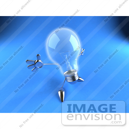 #46827 Royalty-Free (RF) Illustration Of A 3d Glass Light Bulb Mascot Holding His Arms Out - Version 6 by Julos