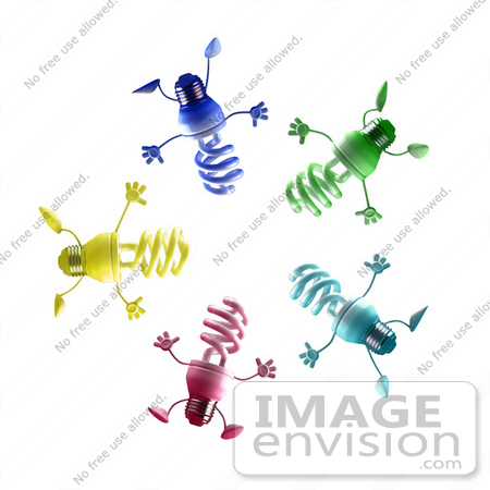 #46829 Royalty-Free (RF) Illustration Of A Group Of Colorful 3d Spiral Light Bulb Mascots In A Circle by Julos