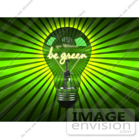 #46830 Royalty-Free (RF) Illustration Of A 3d Be Green Light Bulb by Julos