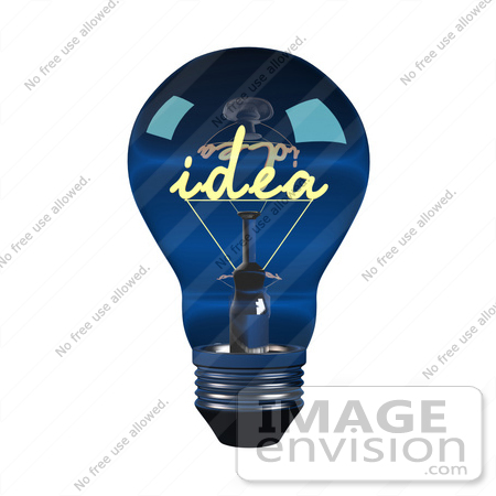 #46831 Royalty-Free (RF) Illustration Of A 3d Blue Glass Idea Light Bulb - Version 1 by Julos