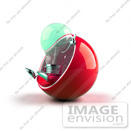 #46834 Royalty-Free (RF) Illustration Of A Green 3d Glass Light Bulb Mascot Sitting In A Cocoon Chair - Version 2 by Julos
