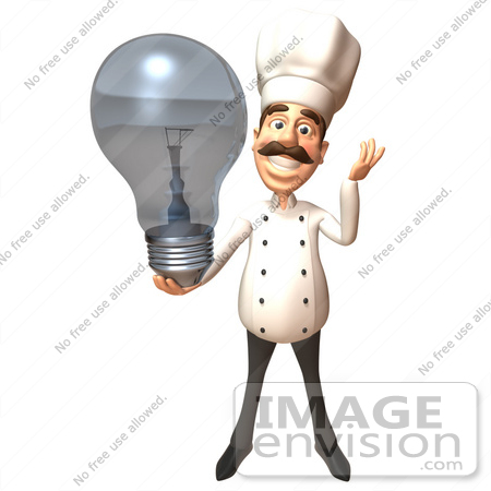 #46835 Royalty-Free (RF) Illustration Of A 3d Chef Henry Mascot Holding A Light Bulb - Version 4 by Julos