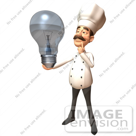 #46836 Royalty-Free (RF) Illustration Of A 3d Chef Henry Mascot Holding A Light Bulb - Version 2 by Julos