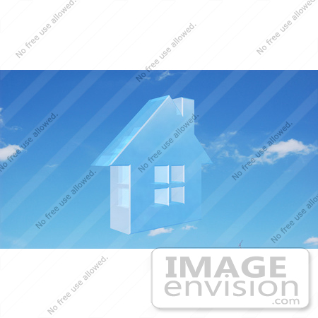 #46844 Royalty-Free (RF) Illustration Of A 3d Faint Blue House In A Sky - Version 2 by Julos