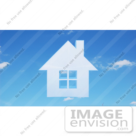 #46845 Royalty-Free (RF) Illustration Of A 3d Faint Blue House In A Sky - Version 1 by Julos
