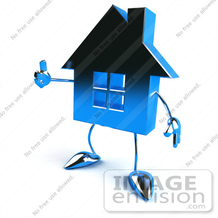 #46847 Royalty-Free (RF) Illustration Of A 3d Blue Chrome House Mascot Giving The Thumbs Up - Version 2 by Julos
