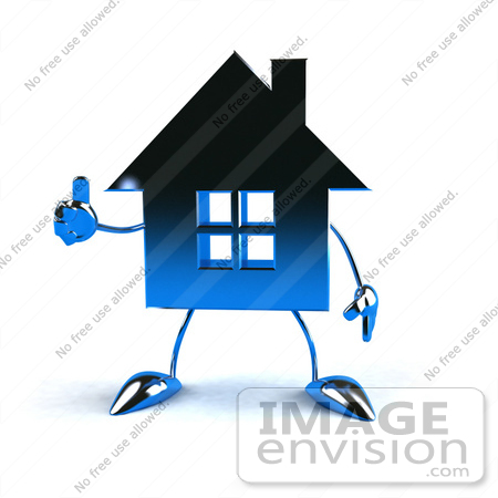 #46848 Royalty-Free (RF) Illustration Of A 3d Blue Chrome House Mascot Giving The Thumbs Up - Version 4 by Julos