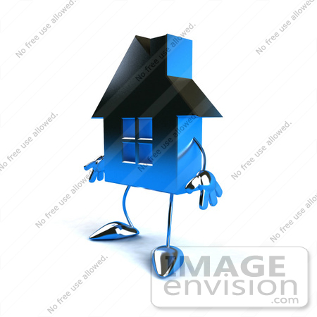 #46849 Royalty-Free (RF) Illustration Of A 3d Blue Chrome House Mascot Facing Left by Julos