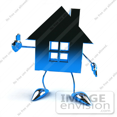 #46850 Royalty-Free (RF) Illustration Of A 3d Blue Chrome House Mascot Giving The Thumbs Up - Version 1 by Julos