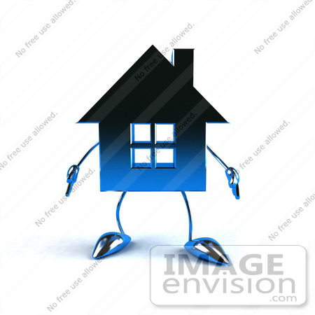 #46857 Royalty-Free (RF) Illustration Of A 3d Blue Chrome House Mascot Facing Front by Julos