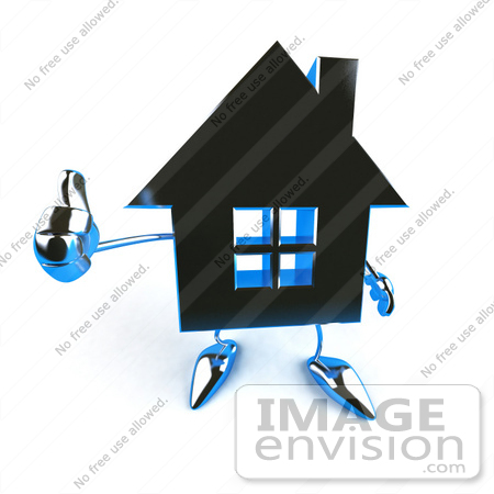 #46859 Royalty-Free (RF) Illustration Of A 3d Blue Chrome House Mascot Giving The Thumbs Up - Version 3 by Julos