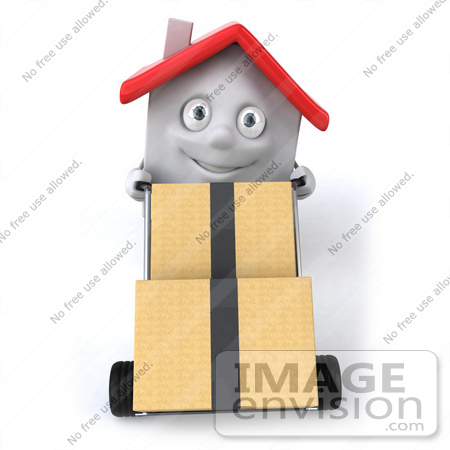 #46865 Royalty-Free (RF) Illustration Of A 3d White Clay House Mascot Moving Boxes On A Dolly - Version 2 by Julos