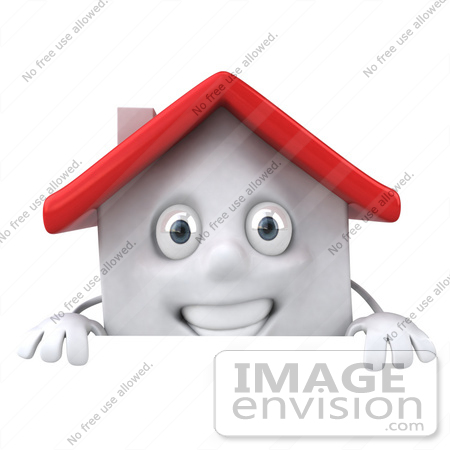 #46867 Royalty-Free (RF) Illustration Of A 3d White Clay House Mascot Standing Behind A Blank Sign by Julos