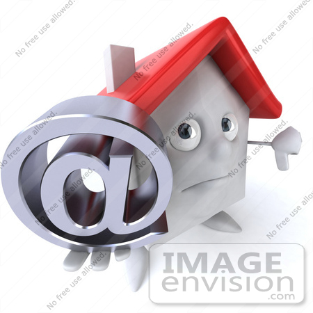 #46868 Royalty-Free (RF) Illustration Of A 3d White Clay House Mascot Holding An At Symbol - Version 1 by Julos
