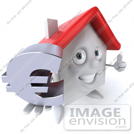 #46873 Royalty-Free (RF) Illustration Of A 3d White Clay House Mascot Holding A Euro Symbol - Version 1 by Julos