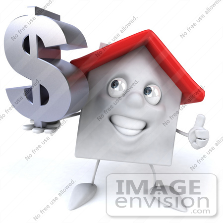 #46880 Royalty-Free (RF) Illustration Of A 3d White Clay House Mascot Holding A Dollar Symbol - Version 4 by Julos