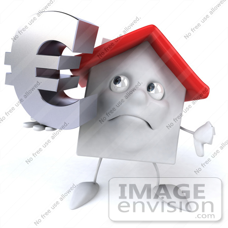 #46885 Royalty-Free (RF) Illustration Of A 3d White Clay House Mascot Holding A Euro Symbol - Version 2 by Julos